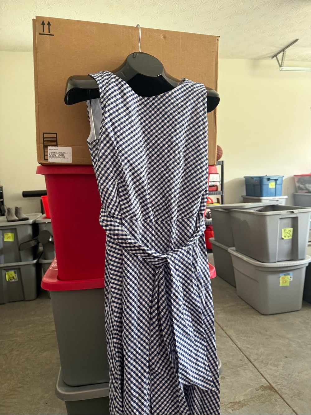 Sleeveless Navy and White Gingham Wrap Dress p74